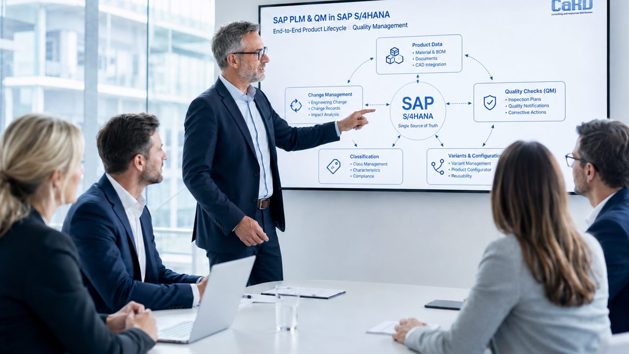 CaRD consultant presenting SAP PLM processes along the product lifecycle